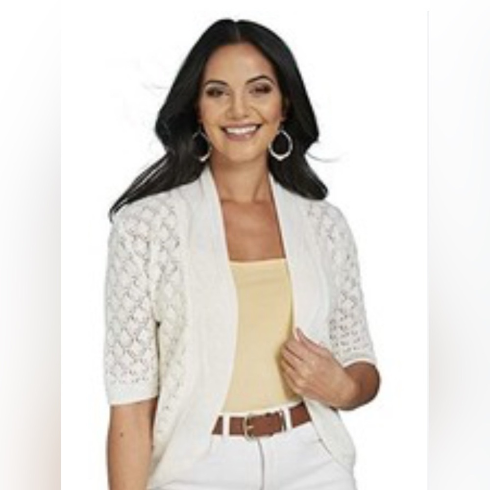 Liz Claiborne Cream Open-Knit Cardigan